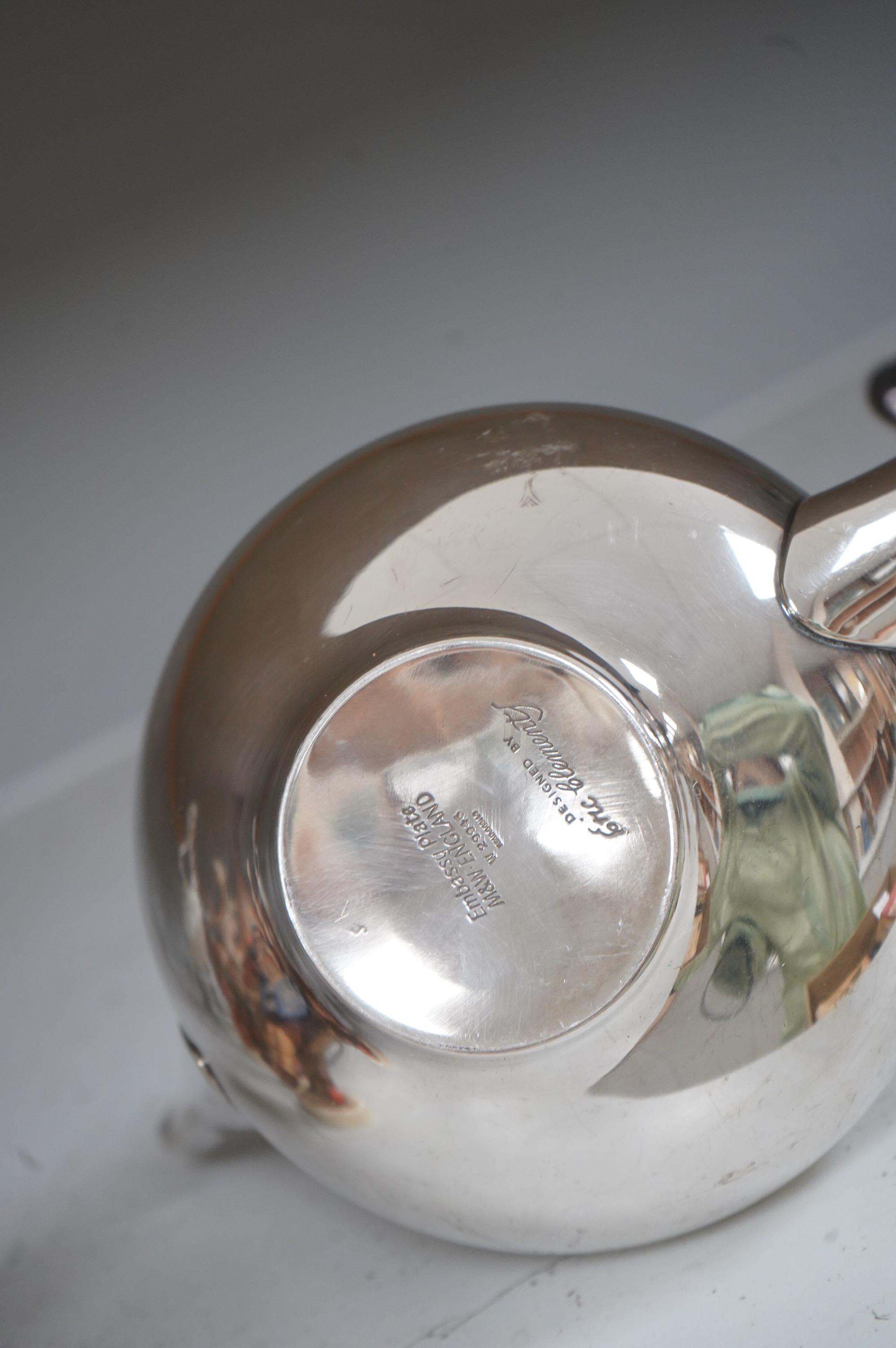 Eric Clements (1925-2019) a four piece plated tea set, c.1960, Embassy plate by M&W England, water jug and cover, 19.5cm high